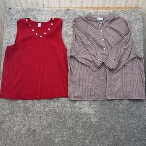Liz & Me Plaid Shirt w/ Tank Plus 4X 30/32W Country Rustic Lightweight Classic